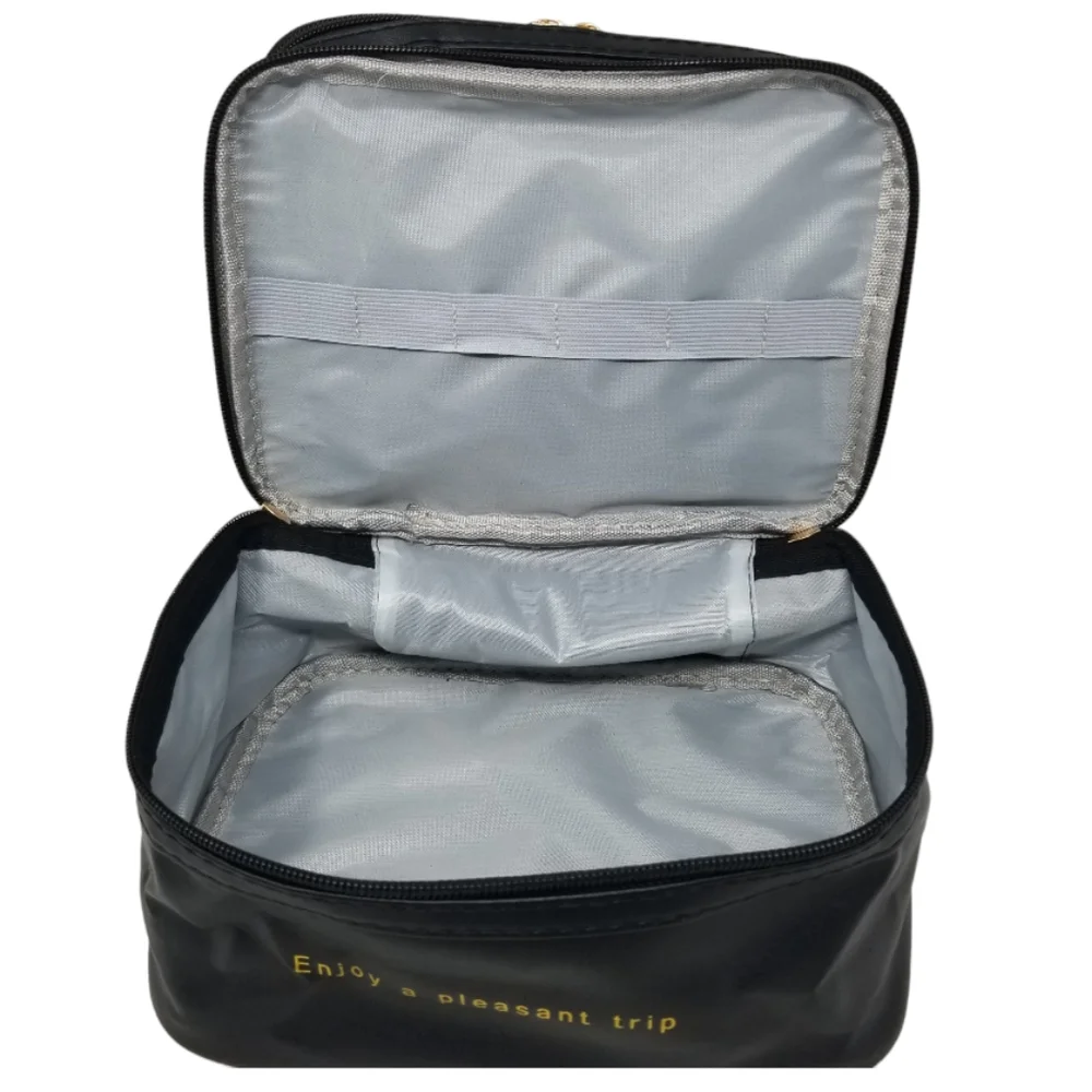 Double layer Black cosmetic bag with Clear top